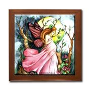 Expecting Ceramic Tile Box by Artist Abranda Scisson Dark wood jewely box measures 5 1/8" x 5 1/8" x 2 3/4" and is fully lined on the inside