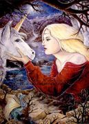Faerie Kiss of The Unicorn by Vicki Visconti Tilley   8"x10" Ceramic Art Tile with recessed hangers for tabletop or wall hanging purposes