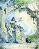 Faery Glen by Meredith Dillman 8"x10" Ceramic Art Tile with recessed hangers for tabletop or wall hanging purposes Faery Glen by Meredith Dillman 8"x10" Ceramic Art Tile with recessed hangers for tabletop or wall hanging purposes