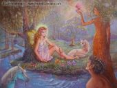 Fairy and the Mystic Forest by Judy Mastrangelo 8"x10" Ceramic Art Tile with recessed hangers for tabletop or wall hanging purposes Fairy and the Mystic Forest by Judy Mastrangelo 8"x10" Ceramic Art Tile with recessed hangers for tabletop or wall hanging purposes