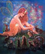 Fairy and the Velveteen Rabbit by Judy Mastrangelo   8"x10" Ceramic Art Tile with recessed hangers for tabletop or wall hanging purposes