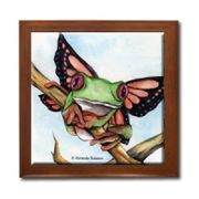 Fairy Frog Ceramic Tile Box by Artist Abranda Scisson Dark wood jewely box measures 5 1/8" x 5 1/8" x 2 3/4" and is fully lined on the inside
