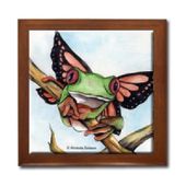 Fairy Frog Ceramic Tile Box by Artist Abranda Scisson Dark wood jewely box measures 5 1/8" x 5 1/8" x 2 3/4" and is fully lined on the inside Fairy Frog Ceramic Tile Box by Artist Abranda Scisson Dark wood jewely box measures 5 1/8" x 5 1/8" x 2 3/4" and is fully lined on the inside