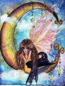 Fairy Moon Drops by Sherri Baldy 8"x10" Ceramic Art Tile with recessed hangers for tabletop or wall hanging purposes Fairy Moon Drops by Sherri Baldy 8"x10" Ceramic Art Tile with recessed hangers for tabletop or wall hanging purposes