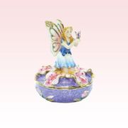 Fairy on Lilly Jeweled Box Enameled Pewter Box Bejeweled w/ Austrian Crystals