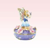 Fairy on Lilly Jeweled Box Enameled Pewter Box Bejeweled w/ Austrian Crystals