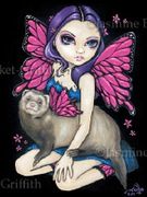 Ferret With Butterfly Wings by Jasmine Becket Griffith  8"x10" Ceramic Art Tile with recessed hangers for tabletop or wall hanging purposes