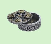 Figurine Celtic Cross Jewelry Box Cold Cast Resin