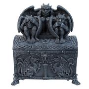 Figurine See, Hear, Speak No Evil Gargoyles Box Cold Cast Resin w/ Gold Leaf accents