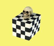 Figurine Skull Checker Box Hand Painted Resin
