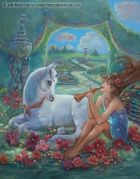 Flute Fairy by Judy Mastrangelo   8"x10" Ceramic Art Tile with recessed hangers for tabletop or wall hanging purposes