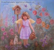 Gardening Angel by Judy Mastrangelo   8"x10" Ceramic Art Tile with recessed hangers for tabletop or wall hanging purposes