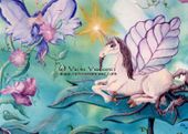 Gentle Unicorn Faerie by Vicki Visconti Tilley 8"x10" Ceramic Art Tile with recessed hangers for tabletop or wall hanging purposes Gentle Unicorn Faerie by Vicki Visconti Tilley 8"x10" Ceramic Art Tile with recessed hangers for tabletop or wall hanging purposes