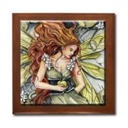 Golden Apple Ceramic Tile Box by Artist Abranda Scisson Dark wood jewely box measures 5 1/8" x 5 1/8" x 2 3/4" and is fully lined on the inside