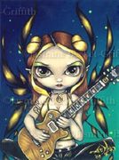 Golden Guitar Fairy by Jasmine Becket Griffith  8"x10" Ceramic Art Tile with recessed hangers for tabletop or wall hanging purposes