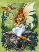 Golden Hummingbird Clan by Jane Starr Weils   8"x10" Ceramic Art Tile with recessed hangers for tabletop or wall hanging purposes