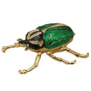 Green Bug Jewelry Box Enameled Pewter Bejeweled with Austrian Crystals  All items copywrited