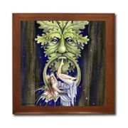 Greenman's Door Ceramic Tile Box by Artist Selina Fenech Dark wood jewely box measures 5 1/8" x 5 1/8" x 2 3/4" and is fully lined on the inside
