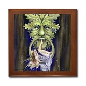 Greenman's Door Ceramic Tile Box by Artist Selina Fenech Dark wood jewely box measures 5 1/8" x 5 1/8" x 2 3/4" and is fully lined on the inside Greenman's Door Ceramic Tile Box by Artist Selina Fenech Dark wood jewely box measures 5 1/8" x 5 1/8" x 2 3/4" and is fully lined on the inside