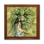 Greenmans Bride Ceramic Tile Box by Artist Selina Fenech Dark wood jewely box measures 5 1/8" x 5 1/8" x 2 3/4" and is fully lined on the inside Greenmans Bride Ceramic Tile Box by Artist Selina Fenech Dark wood jewely box measures 5 1/8" x 5 1/8" x 2 3/4" and is fully lined on the inside