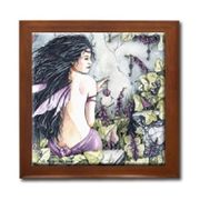 Grove of Keys Ceramic Tile Box by Artist Abranda Scisson Dark wood jewely box measures 5 1/8" x 5 1/8" x 2 3/4" and is fully lined on the inside