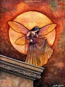 Harvest Moon by Katherine Barber   8"x10" Ceramic Art Tile with recessed hangers for tabletop or wall hanging purposes