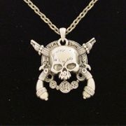 J020 Skull and Crossed Pistols Necklace All Jewelry Packages with Custom Back Card & OPP Bag Lead Free Alloy