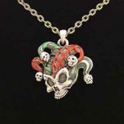 J025 Jester Skull Necklace All Jewelry Packages with Custom Back Card & OPP Bag Lead Free Alloy