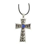 J089 Cross w/Blue Gemstone All Jewelry Packages with Custom Back Card & OPP Bag Lead Free Alloy