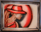 Joahna Tomascheska Hand Made Painted Art 3D Leather Woman Picture in Wooden Frame