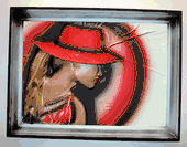 Joahna Tomascheska Hand Made Painted Art 3D Leather Woman Picture in Wooden Frame