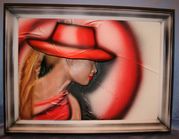 Joahna Tomascheska Hand Made Painted Art 3D Leather Woman Picture in Wooden Frame