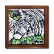 Kat Ceramic Tile Box by Artist Abranda Scisson Dark wood jewely box measures 5 1/8" x 5 1/8" x 2 3/4" and is fully lined on the inside