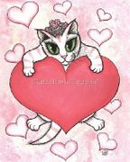 Kitten With Heart by Carrie Hawks   8"x10" Ceramic Art Tile with recessed hangers for tabletop or wall hanging purposes