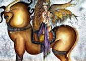 Lady Fae Saint by Sherri Baldy 8"x10" Ceramic Art Tile with recessed hangers for tabletop or wall hanging purposes Lady Fae Saint by Sherri Baldy 8"x10" Ceramic Art Tile with recessed hangers for tabletop or wall hanging purposes