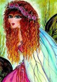 Lady of The Mist by Sherri Baldy 8"x10" Ceramic Art Tile with recessed hangers for tabletop or wall hanging purposes Lady of The Mist by Sherri Baldy 8"x10" Ceramic Art Tile with recessed hangers for tabletop or wall hanging purposes