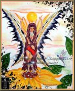 Little People Sunflower Maiden by Cindy Thorrington Haggerty   8"x10" Ceramic Art Tile with recessed hangers for tabletop or wall hanging purposes