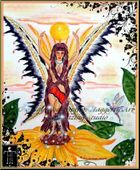 Little People Sunflower Maiden by Cindy Thorrington Haggerty 8"x10" Ceramic Art Tile with recessed hangers for tabletop or wall hanging purposes Little People Sunflower Maiden by Cindy Thorrington Haggerty 8"x10" Ceramic Art Tile with recessed hangers for tabletop or wall hanging purposes