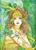 Lizard Queen by Maria Van Bruggen 8"x10" Ceramic Art Tile with recessed hangers for tabletop or wall hanging purposes Lizard Queen by Maria Van Bruggen 8"x10" Ceramic Art Tile with recessed hangers for tabletop or wall hanging purposes