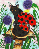 Logan Ladybug Fairy Cat by Carrie Hawks 8"x10" Ceramic Art Tile with recessed hangers for tabletop or wall hanging purposes Logan Ladybug Fairy Cat by Carrie Hawks 8"x10" Ceramic Art Tile with recessed hangers for tabletop or wall hanging purposes