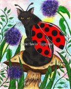 Logan Ladybug Fairy Cat by Carrie Hawks   8"x10" Ceramic Art Tile with recessed hangers for tabletop or wall hanging purposes
