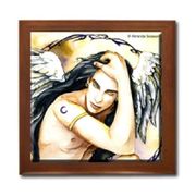 Lucious Ceramic Tile Box by Artist Abranda Scisson Dark wood jewely box measures 5 1/8" x 5 1/8" x 2 3/4" and is fully lined on the inside