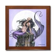 Lure Ceramic Tile Box by Artist Selina Fenech Dark wood jewely box measures 5 1/8" x 5 1/8" x 2 3/4" and is fully lined on the inside