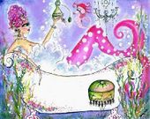 Mermaid Bubble Sea Horse by Sherri Baldy 8"x10" Ceramic Art Tile with recessed hangers for tabletop or wall hanging purposes Mermaid Bubble Sea Horse by Sherri Baldy 8"x10" Ceramic Art Tile with recessed hangers for tabletop or wall hanging purposes