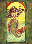 Mermaid Color by Katherine Barber   8"x10" Ceramic Art Tile with recessed hangers for tabletop or wall hanging purposes