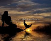 Mermaid Sunset by Julie Fain 8"x10" Ceramic Art Tile with recessed hangers for tabletop or wall hanging purposes Mermaid Sunset by Julie Fain 8"x10" Ceramic Art Tile with recessed hangers for tabletop or wall hanging purposes