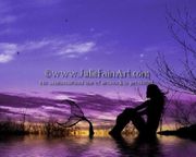 Mermaid Sunset II by Julie Fain  8"x10" Ceramic Art Tile with recessed hangers for tabletop or wall hanging purposes