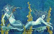 Mermaids by Jane Starr Weils   8"x10" Ceramic Art Tile with recessed hangers for tabletop or wall hanging purposes