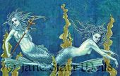 Mermaids by Jane Starr Weils 8"x10" Ceramic Art Tile with recessed hangers for tabletop or wall hanging purposes Mermaids by Jane Starr Weils 8"x10" Ceramic Art Tile with recessed hangers for tabletop or wall hanging purposes