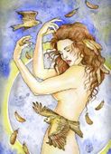 Messenger of the Dark Moon by Maria Van Bruggen 8"x10" Ceramic Art Tile with recessed hangers for tabletop or wall hanging purposes Messenger of the Dark Moon by Maria Van Bruggen 8"x10" Ceramic Art Tile with recessed hangers for tabletop or wall hanging purposes